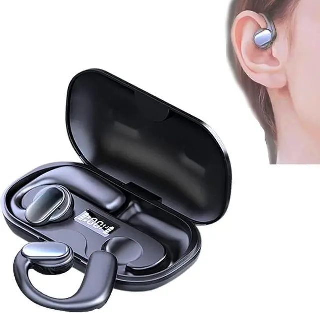 Main image of LELEBEAR TWS Wireless Bone Conduction Digital Bluetooth Earbuds, 2023 New Bluetooth 5.3 Ear Buds Open Ear Headphones for Sports Workout (Black)