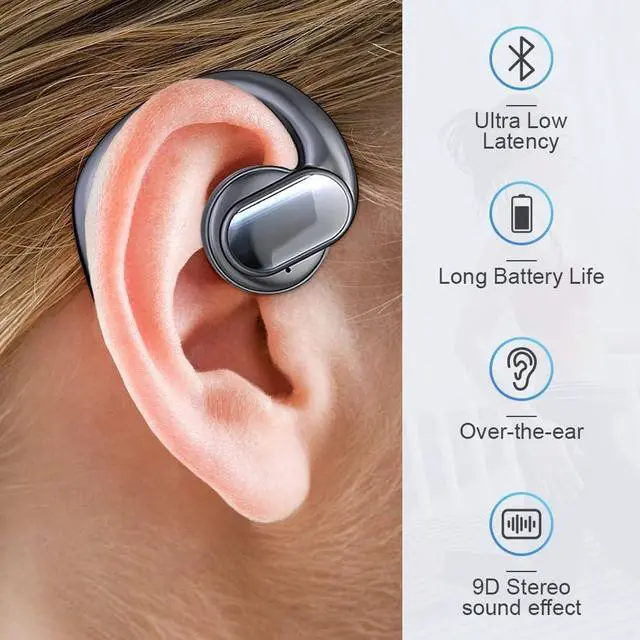 Alt view image 2 of 6 - LELEBEAR TWS Wireless Bone Conduction Digital Bluetooth Earbuds, 2023 New Bluetooth 5.3 Ear Buds Open Ear Headphones for Sports Workout (Black)