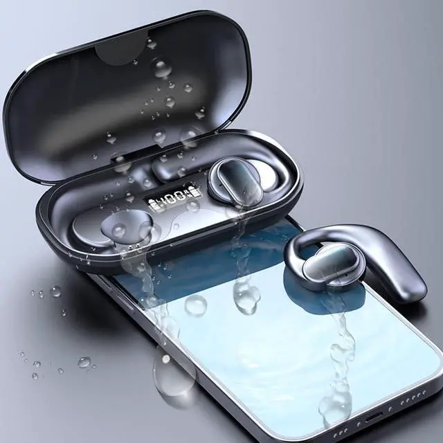 Alt view image 4 of 6 - LELEBEAR TWS Wireless Bone Conduction Digital Bluetooth Earbuds, 2023 New Bluetooth 5.3 Ear Buds Open Ear Headphones for Sports Workout (Black)