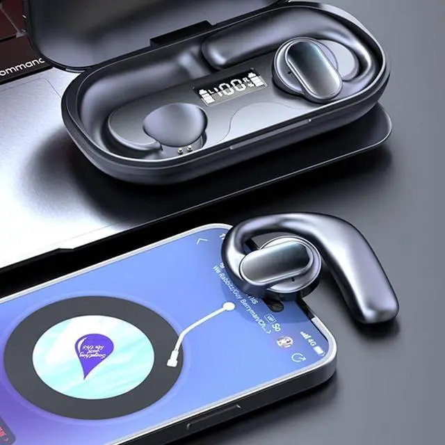 Alt view image 6 of 6 - LELEBEAR TWS Wireless Bone Conduction Digital Bluetooth Earbuds, 2023 New Bluetooth 5.3 Ear Buds Open Ear Headphones for Sports Workout (Black)