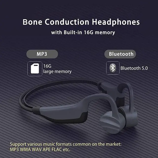 Alt view image 5 of 7 - ESSONIO Bone Conduction Headphones Swimming Headphones Underwater Bluetooth IPX8 Waterproof Headphones for Swimming with Microphones 16G Memory for Sports