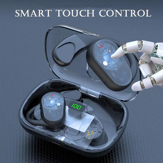 Alt view image 5 of 6 - Xmenha Green Open Ear Earbuds Bone Conduction Earbuds with Earhooks Wireless Bluetooth Bone Conduction Headphones Headset Head Set Sports Open Ear Bone Conducting Induction Earbud Earphones for Work
