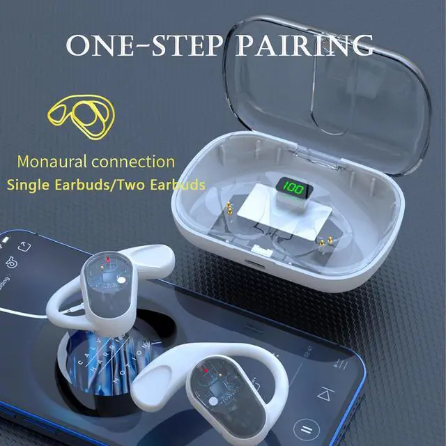 Alt view image 6 of 6 - Xmenha Green Open Ear Earbuds Bone Conduction Earbuds with Earhooks Wireless Bluetooth Bone Conduction Headphones Headset Head Set Sports Open Ear Bone Conducting Induction Earbud Earphones for Work