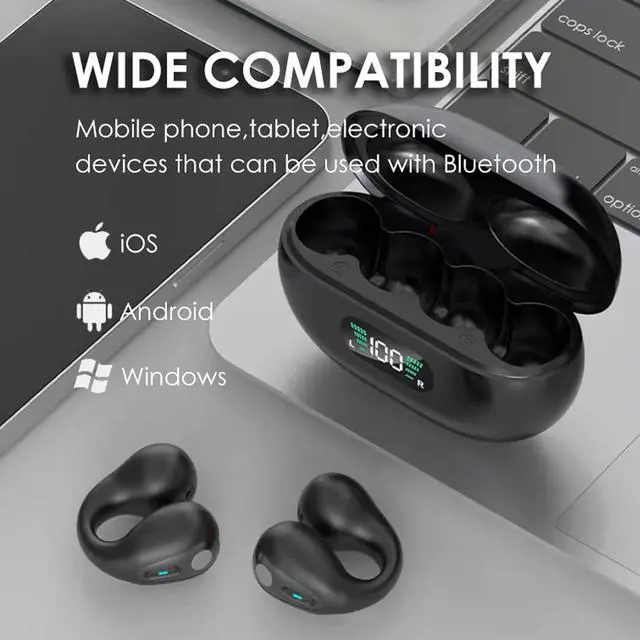Alt view image 6 of 7 - Open Ear Bone Conduction Earbuds Open Ear Headphones Wireless Bluetooth Bone Conducting Earphones Gym Sport Running Workout Ear Buds Comfortable Lightweight for Small Ear Canals Black