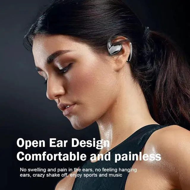 Alt view image 2 of 7 - Open Ear Headphones Wireless Bluetooth Air Bone Conduction Headphones Head Set with Mic Bone Conduction Earbuds Headset Bone Conducting Earphones Workout Over the Ear Running Earbuds with Earhooks