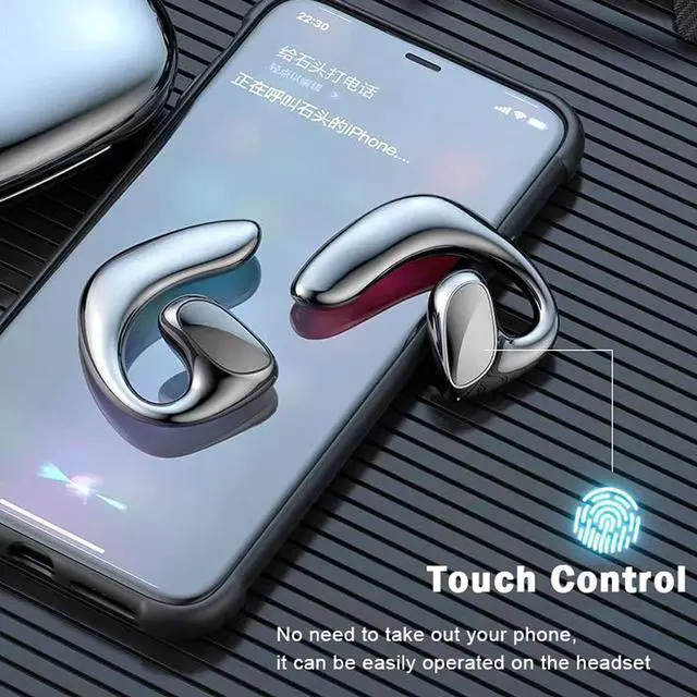 Alt view image 6 of 7 - Open Ear Headphones Wireless Bluetooth Air Bone Conduction Headphones Head Set with Mic Bone Conduction Earbuds Headset Bone Conducting Earphones Workout Over the Ear Running Earbuds with Earhooks