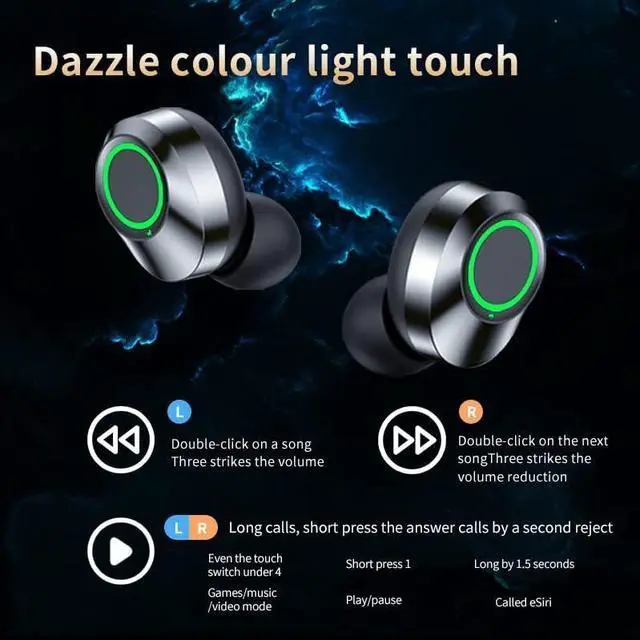 Alt view image 5 of 7 - Pro Earbuds Wireless V5.3 LED Compatible with Samsung Galaxy J3 (2017) DUOS IPX3 Water & Sweatproof/Noise Reduction & Quad Mic(Black)