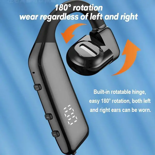 Alt view image 2 of 7 - Open Ear Headphones Wireless Bluetooth Air Bone Conduction Headphones Head Set with Mic Single Ear Bluetooth Headset Bone Conducting Earphones Ear Buds Workout Earpiece Bluetooth Wireless Black