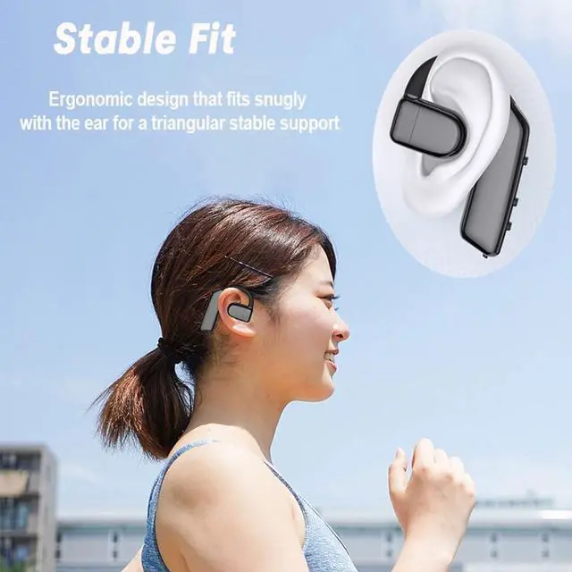 Alt view image 4 of 7 - Open Ear Headphones Wireless Bluetooth Air Bone Conduction Headphones Head Set with Mic Single Ear Bluetooth Headset Bone Conducting Earphones Ear Buds Workout Earpiece Bluetooth Wireless Black