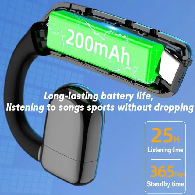 Alt view image 5 of 7 - Open Ear Headphones Wireless Bluetooth Air Bone Conduction Headphones Head Set with Mic Single Ear Bluetooth Headset Bone Conducting Earphones Ear Buds Workout Earpiece Bluetooth Wireless Black