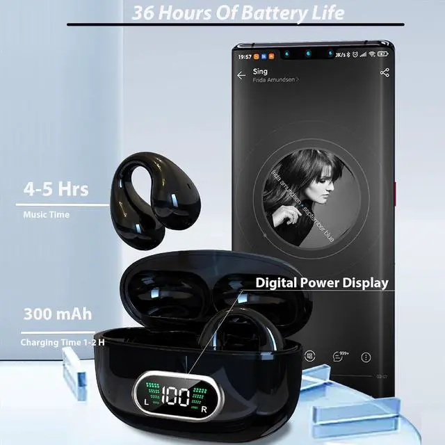 Alt view image 5 of 7 - Open Ear Headphones Bone Conducting Induction Earphones Wireless Ear Clip Bone Conduction Earbuds Wireless Ear Clips Ear Buds Ear Clip Bone Conduction Headphones Bluetooth Earbuds Headset
