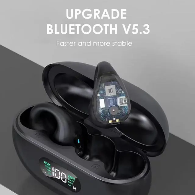 Alt view image 6 of 7 - Loluka Wireless Open Ear Clip Bone Conduction Headset Headphones Earbud Earphones Clip On Open Ear Earbuds Bone Conduction Ear Buds Head Set Earbuds Bone Conducting Headphones Induction Earphones