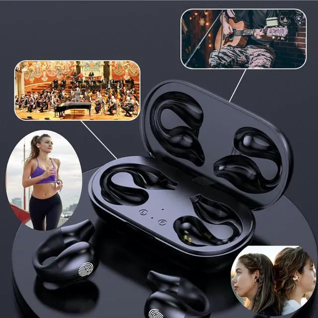 Alt view image 3 of 7 - Ear Clip, Ear Clip Open Ear Headphones, Bone Conduction Headphones, Small Clip On Open Ear Wireless Bluetooth Ear ClipMini Wireless Ear Clip, Clip On Sport Wireless Earbuds Waterproof (Black)