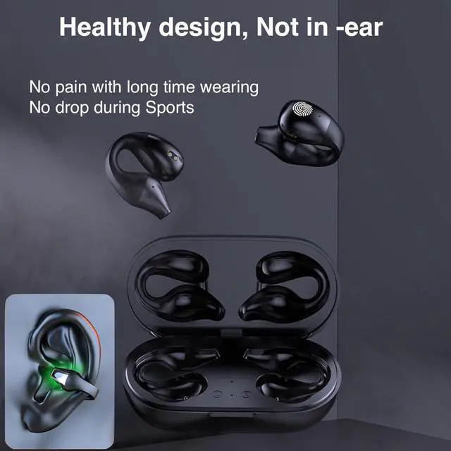 Alt view image 6 of 7 - Ear Clip, Ear Clip Open Ear Headphones, Bone Conduction Headphones, Small Clip On Open Ear Wireless Bluetooth Ear ClipMini Wireless Ear Clip, Clip On Sport Wireless Earbuds Waterproof (Black)