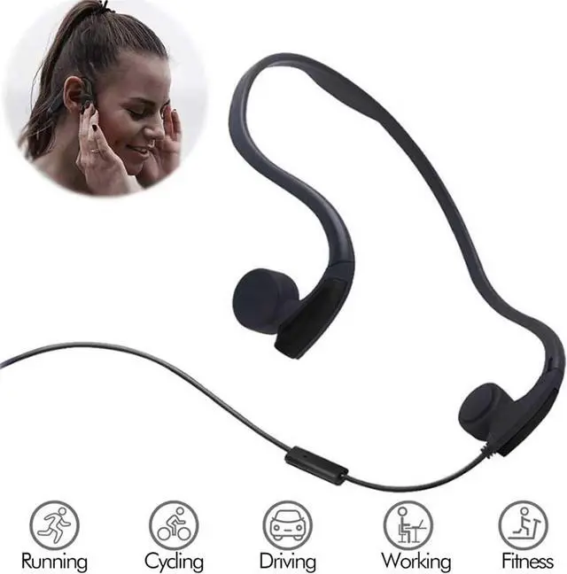 Alt view image 4 of 7 - ElecPjf Bone Conduction Headphones, Open-Ear Wired Bone Conduction Outdoor Headphones, 3.5Mm Waterproof Noise Reduction with Mic, for Running Smart Phones Notebook(Color:A)
