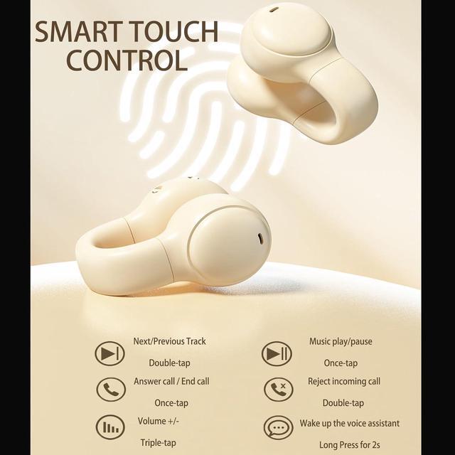 Alt view image 7 of 7 - Wireless Clip On Open Ear Headphones Outer Ear Clips Ear Buds Clip Bone Conducting Conduction Headphones Head Set Bluetooth Over Open Ear Earbuds Bone Conduction Earbuds Headset Black