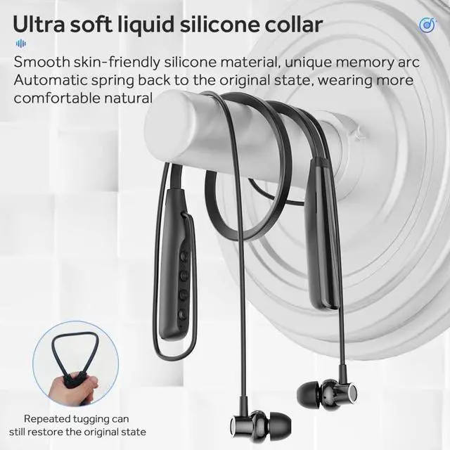 Alt view image 4 of 7 - Sport Neckband Headphones Bluetooth 5.3 in Ear 100 Hours Working Time with LED Battery Indicator Magnetic Neckband Wireless Stereo Headset IPX5 Waterproof for Sports/Workout/Office