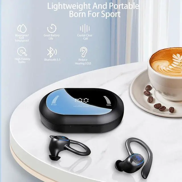 Alt view image 3 of 7 - Xmenha Sport Wireless Over The Ear Buds Earbuds with Earhooks Waterproof Over Ear Earphones Bluetooth Running Workout Wrap Around Earbuds with Ear Hook Sports Running Wrap Around Headphones Wireless