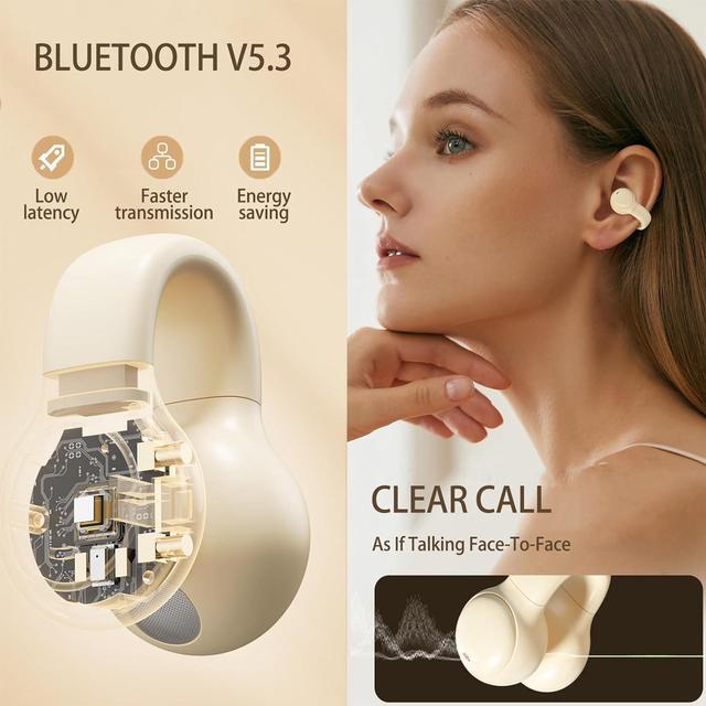 Alt view image 4 of 7 - Wireless Clip On Open Ear Headphones Outer Ear Clips Ear Buds Clip Bone Conducting Conduction Headphones Head Set Bluetooth Over Open Ear Earbuds Bone Conduction Earbuds Headset Black
