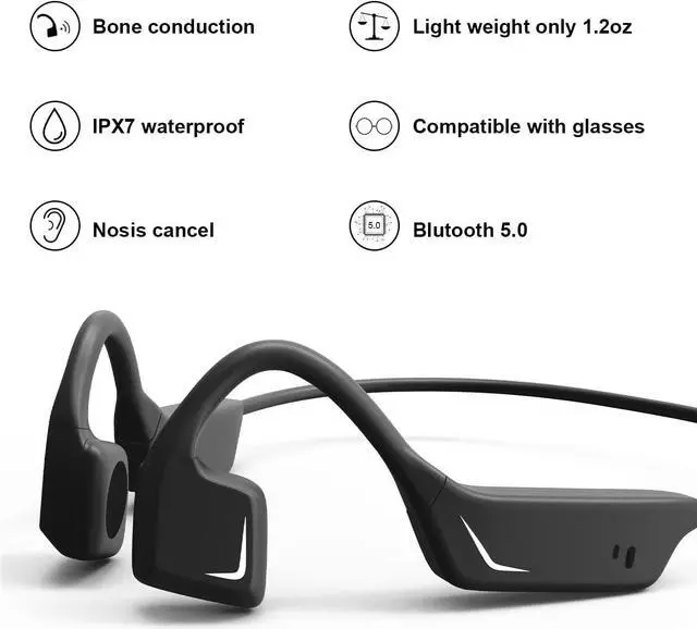 Alt view image 7 of 7 - Open-Ear Wireless Bluetooth Bone Conduction Sport Headphones coclear Sweat Resistant Wireless Earphones with LED Light for Night Running Built (2)
