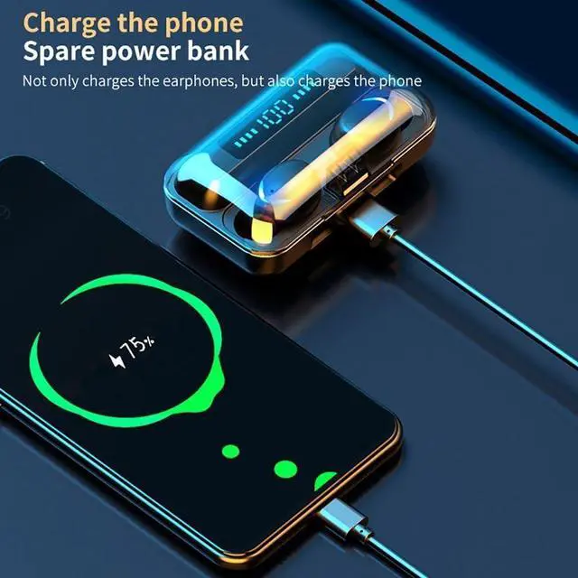 Alt view image 3 of 7 - Bluetooth 5.0 Wireless Earbuds in-Ear Headphones with Microphone, 40 Hours of Playback Time, High Fidelity Sound, Heavy Bass, IPX7 Waterproof,Charging Case, Suitable for Sports/Fitness/Office/Home