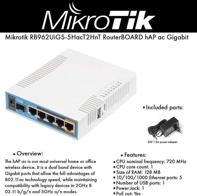 Alt view image 2 of 2 - MikroTik hAP ac RB962UiGS-5HacT2HnT RouterBOARD Dual Concurrent Triple Chain 2.4/5GHz AP