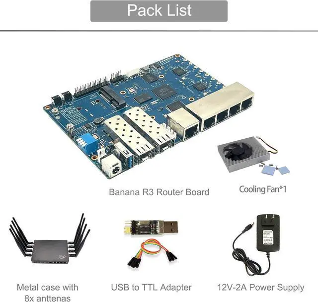Alt view image 2 of 7 - Banana Pi BPI-R3 Wi-Fi 6 OpenSource Wireless Dual-Band OpenWRT Router Board with MediaTek MT7986(Filogic 830),Support 5X GbE and 2X 2.5GbE SFP (Bundle3-BPI R3+Antennas)