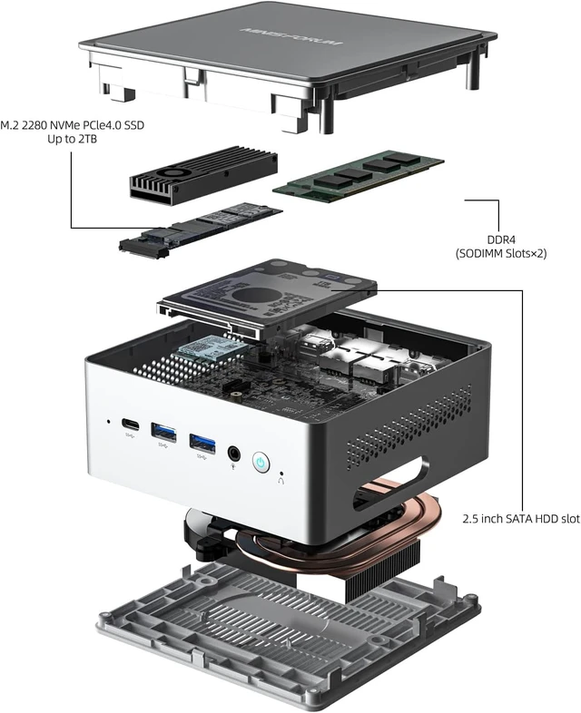 Alt view image 5 of 7 - NAB6 Lite Mini PC Core i5-12600H (12C/16T, up to 4.5 GHz), 16GB RAM + 500GB SSD, 2xHDMI + 2xUSB-C 4K@60Hz, 2x2.5G LAN, 4xUSB3.2, Iris Xe Graphics Desktop Computer