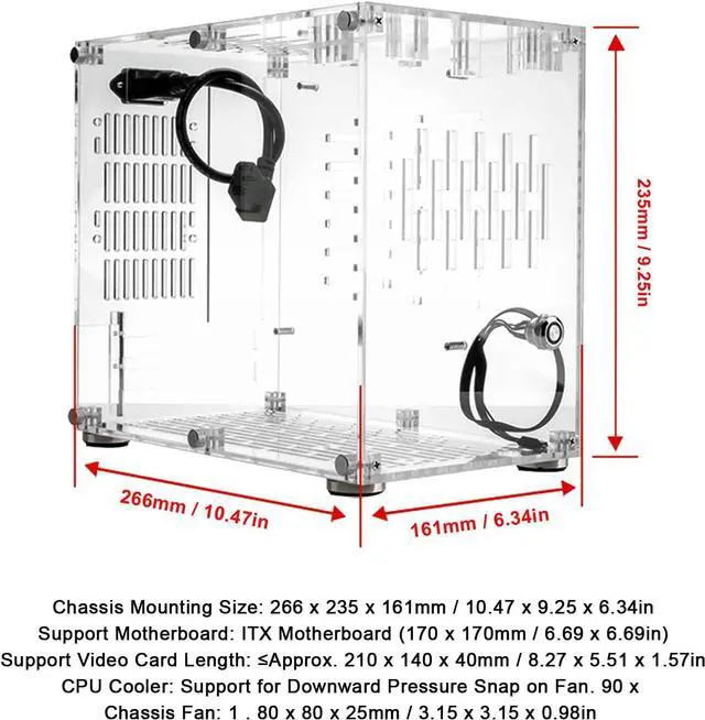 Alt view image 7 of 7 - Mini ITX Computer Case, DIY Transparent Desktop Computer Chassis, Cable Management System, 360 Degree Open Acrylic PC Gaming Case, 266x235x161mm