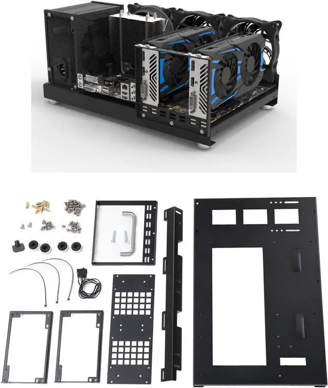 Main image of DIY Gaming PC Case Open Frame ATX M ATX ITX with Powerful Cooling System and Handle, Steel Motherboard Case Rack Chassis