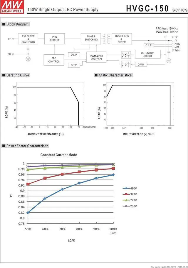 Alt view image 4 of 7 - MW Mean Well HVGC-150-700B 215V 700mA 150W Single Output LED Switching Power Supply