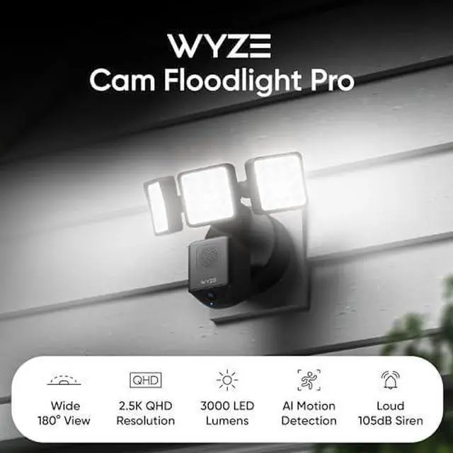 Alt view image 2 of 7 - WYZE Floodlight Camera Pro, PCMag Editors' Choice, 3000-Lumen LEDs, 180° Wide View, 2.5K HD Outdoor Security Camera, Motion Detection, Color Night Vision, Works with Alexa & Google
