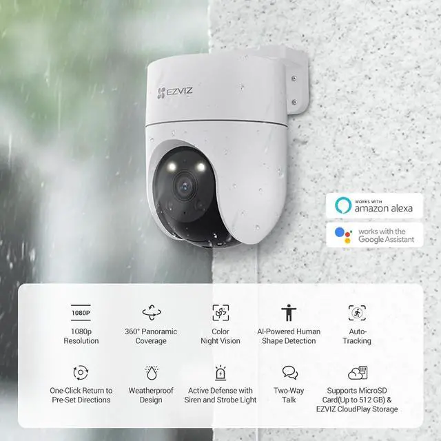 Alt view image 3 of 7 - EZVIZ 360° Security Camera Outdoor with Auto-Tracking, WiFi Surveillance Camera for Home Security, Human/Motion Detection, Color Night Vision, Two-Way Talk, Waterproof, Alexa/Google | H8C 2MP