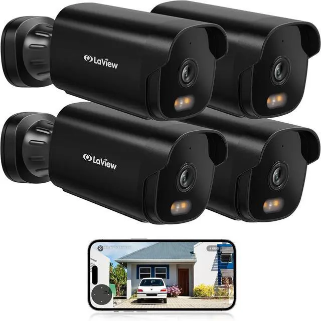 Main image of LaView 4K Security Camera Outdoor with Color Night Vision,8MP Wired Cameras for Home Security,IP65 Waterproof Camera, 24/7 Live Video,2 Way Talk,Cloud Storage/SD Slot,Compatible with Alexa(4 Pack)
