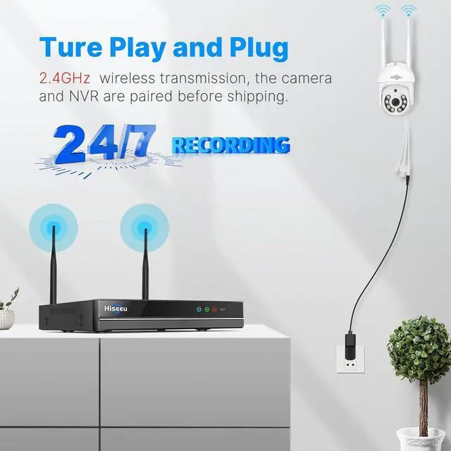 Alt view image 2 of 6 - 5mp, Two-Way Audio, 360 ° Tracking Monitoring Camera Wireless Hiseeu Integrated NVR 1920P 5-megapixel 4-Piece Set with Built-in 1TBHDD can be Added to 10 Channels for Remote Monitoring