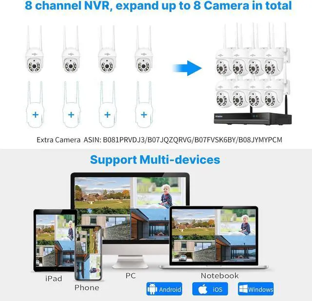 Alt view image 4 of 6 - 5mp, Two-Way Audio, 360 ° Tracking Monitoring Camera Wireless Hiseeu Integrated NVR 1920P 5-megapixel 4-Piece Set with Built-in 1TBHDD can be Added to 10 Channels for Remote Monitoring