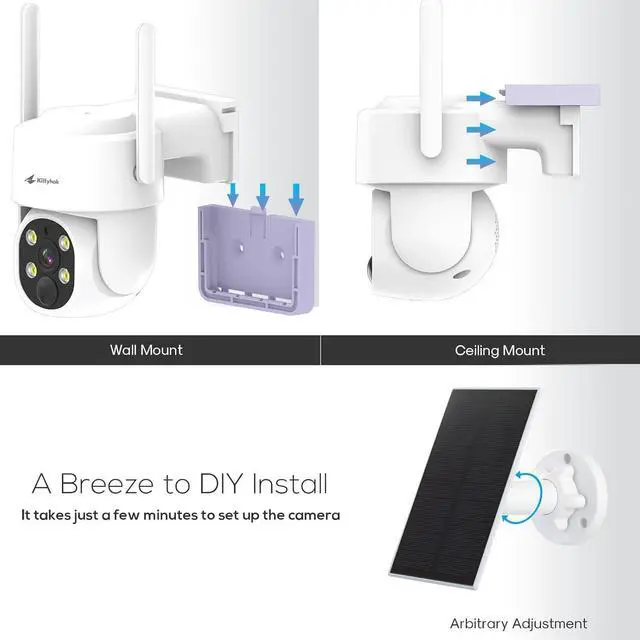 Alt view image 6 of 7 - Kittyhok PT Solar Camera Security Outdoor | 2K FHD Security Camera Wireless Outdoor, Solar Battery Powered, Color Night Vision, Smart Detection, IP66 Weatherproof, Local Recording for Home Security