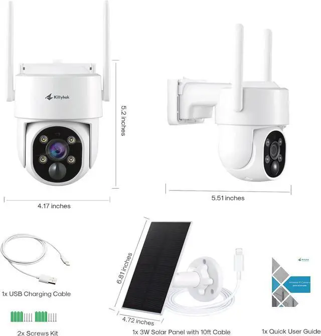 Alt view image 7 of 7 - Kittyhok PT Solar Camera Security Outdoor | 2K FHD Security Camera Wireless Outdoor, Solar Battery Powered, Color Night Vision, Smart Detection, IP66 Weatherproof, Local Recording for Home Security