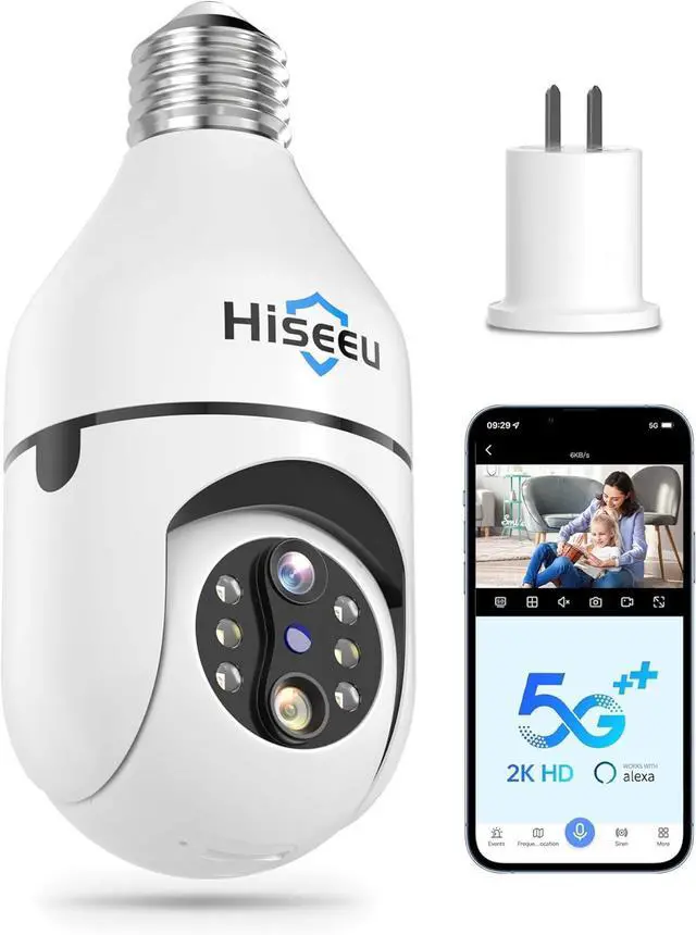 Main image of Hiseeu Light Bulb Security Camera Wireless WiFi 5G 2.4GHz,10X Zoom PTZ Light Socket Security Camera for Home, 2-Way-Audio, Auto Tracking Alarm, 3MP Color Night Vision, SD Cloud Storage Dual Lens