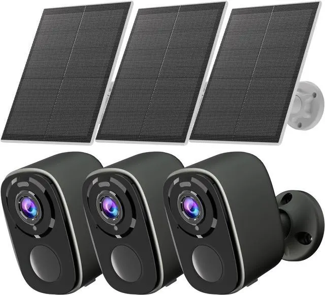 Main image of 3Pack Security Cameras Wireless Outdoor with Solar Panel,2.5K Solar Security Outdoor Cameras for Home Security with Spotlight & Siren Alarm, 2-Way Audio, Color Night Vision, AI Detection, Works/Alexa