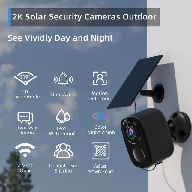 Alt view image 2 of 6 - 3Pack Security Cameras Wireless Outdoor with Solar Panel,2.5K Solar Security Outdoor Cameras for Home Security with Spotlight & Siren Alarm, 2-Way Audio, Color Night Vision, AI Detection, Works/Alexa