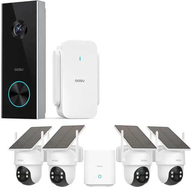 Main image of AOSU Solar Security Cameras Wireless Outdoor,4 Cam Kit 2K Doorbell Camera Wireless, No Subscription, No Monthly Fee.