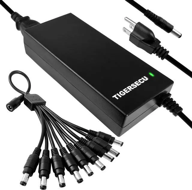 Alt view image 2 of 7 - 12V 8A Power Adapter for Security Cameras and DVRs with 9-Way Splitter 100V-240V 2.1x5.5mm Power Supply Compatible with Lorex Night Owl Swann ZOSI Reolink Annke IP and BNC Cameras