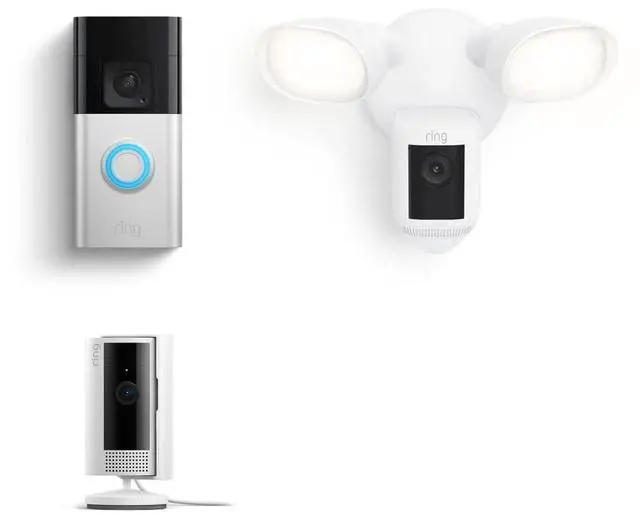 Alt view image 2 of 7 - Ring Floodlight Cam Wired Pro, White with Ring Battery Doorbell Plus and All-new Ring Indoor Cam, White