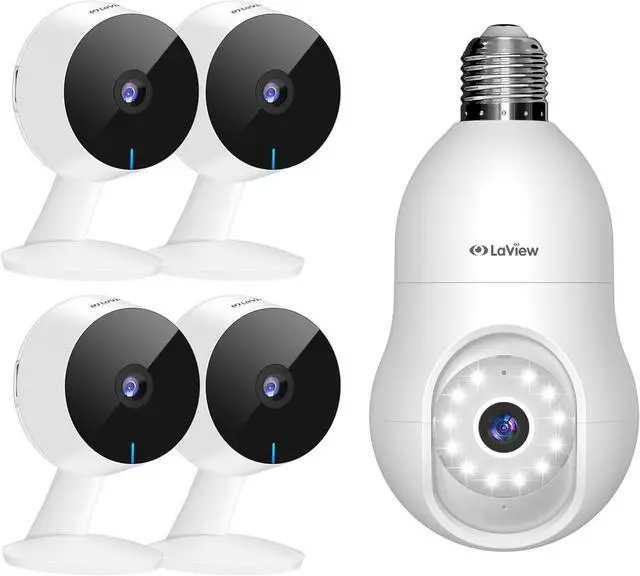 Main image of 1080P Security Cameras 4pcs+4MP Bulb Security Camera 2.4GHz,360° 2K Security Cameras, Home Security Camera Indoor, Wi-Fi Cameras Wired for Pet, Motion Detection, Two-Way Audio, Night Vision, Phone App