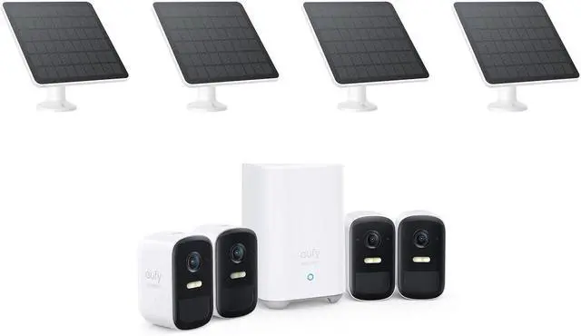 Main image of eufy Security eufyCam 2C 4-Cam Kit with Solar Panel(3W), Wireless Home Security System, 180-Day Battery Life, HomeKit Compatible, 1080p HD, IP67 Weatherproof, Night Vision, No Monthly Fee