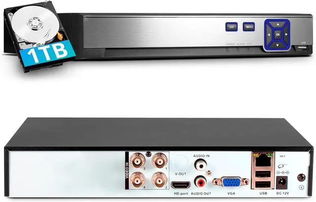 Main image of Gadpiparty TOWODE 4CH Security Camera System 1080P 4-Channel Hybrid 5-in-1 DVR Security Video Recorder with 1TB Hard Drive 5MP Surveillance Security System with Human Detection, Remote Access 24/7 Re