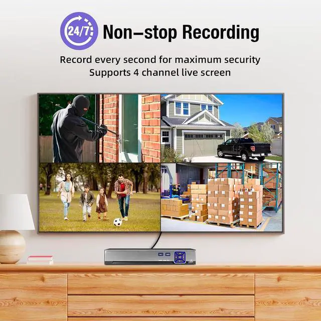 Alt view image 4 of 7 - Gadpiparty TOWODE 4CH Security Camera System 1080P 4-Channel Hybrid 5-in-1 DVR Security Video Recorder with 1TB Hard Drive 5MP Surveillance Security System with Human Detection, Remote Access 24/7 Re