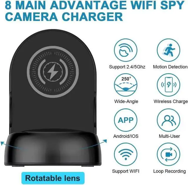 Alt view image 2 of 7 - Dome Security Camera, 2.4/5GHz Smart Indoor Baby/Pet Monitoring Cam with Wirless Charger, Motion Detection, Phone APP, Rotate Lens 251°Viewing Angle for Home Security