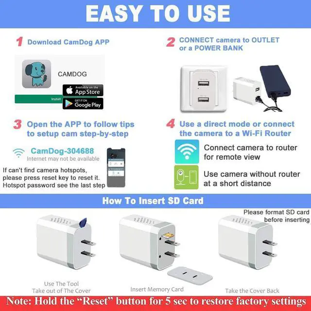 Alt view image 7 of 7 - 2024 Upgraded 1080P HD Nanny Cam Charger Wireless and Security Camera with Remote Viewing, Nanny Cam Nanny Camera Indoor/Outdoor, Motion Detection